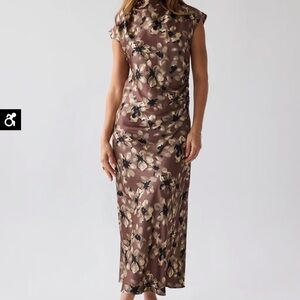 Bohme Floral Tan Midi Dress
